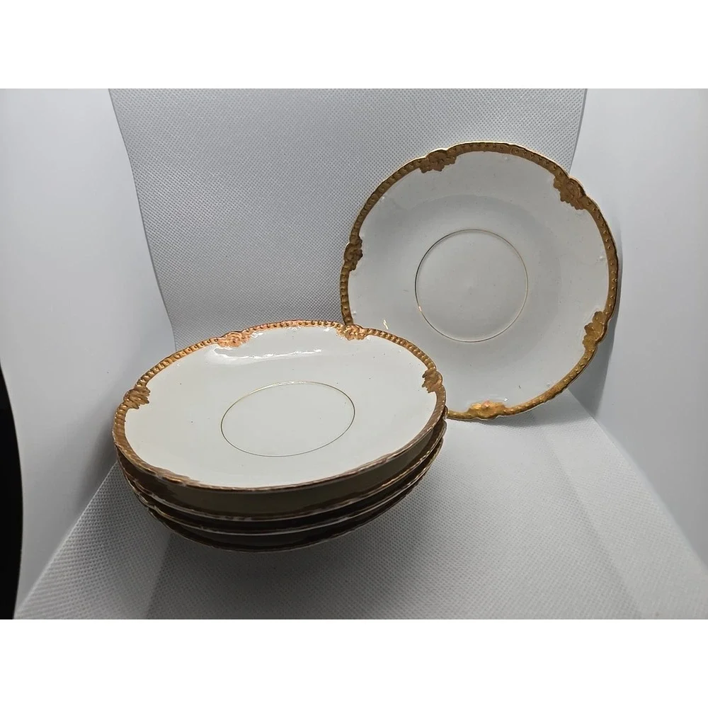 Limoges France T&V White with Gold Trim 5 Saucer Tea Cup‎ Plates Desert